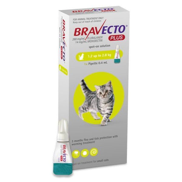 Bravecto PLUS Flea, Tick & Worm Spot-On For Cats Small (1.2 - 2.8kg) BRAV SC 01