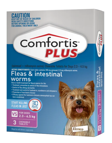 Comfortis Plus Chewable Flea & Worm Tablet for Dogs 2.3-4.5kg 3 Pack